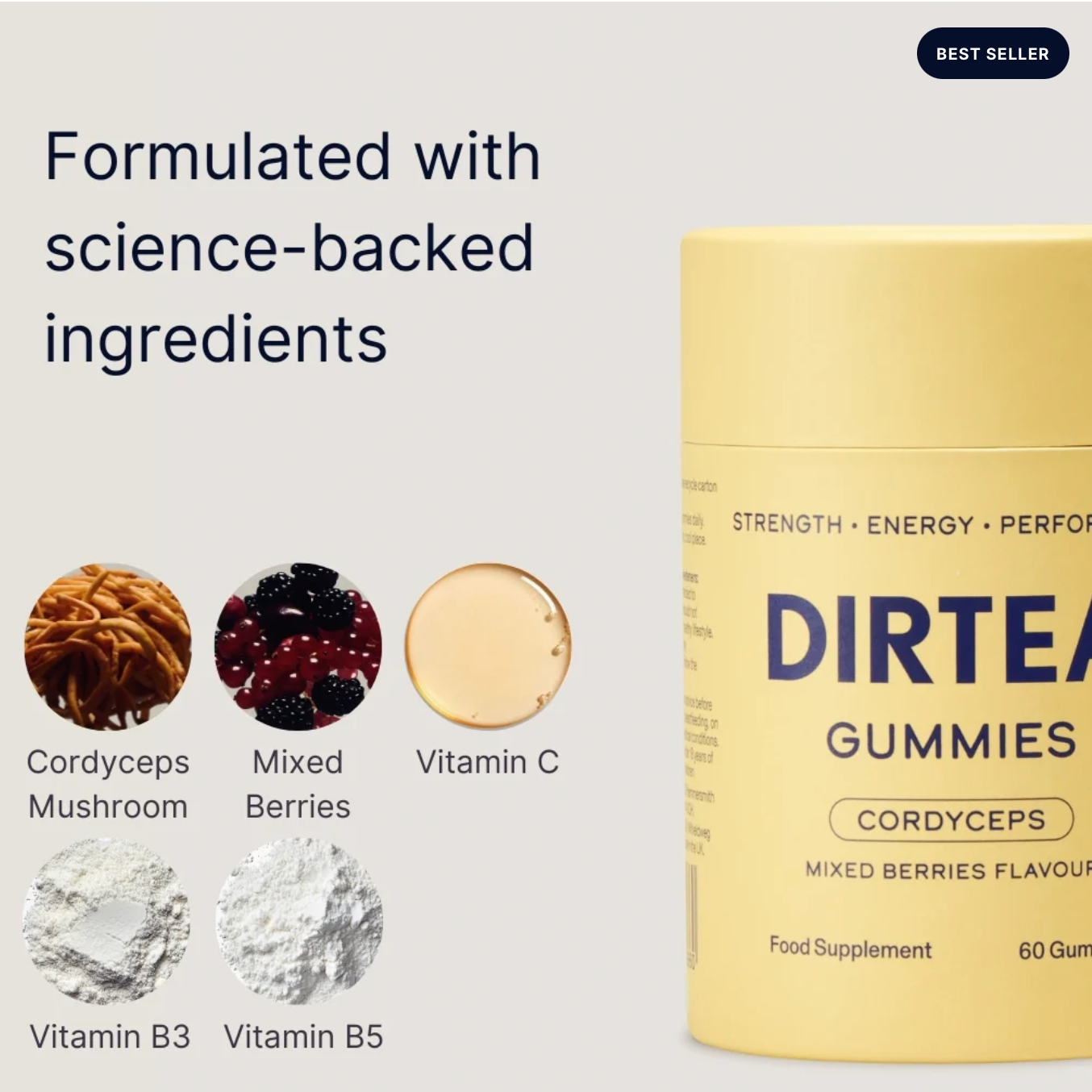 DIRTEA Performance Gummies - Cordyceps, Mixed Berries Flavour