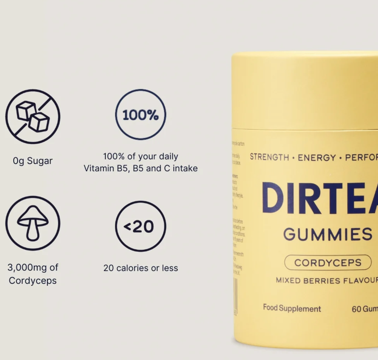 DIRTEA Performance Gummies - Cordyceps, Mixed Berries Flavour