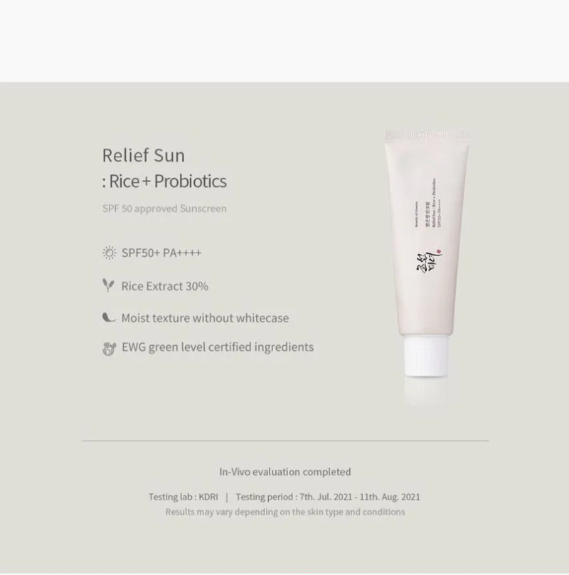 Beauty of Joseon Relief Sun : Rice + Probiotics SPF50+ Pa++++, 50ml